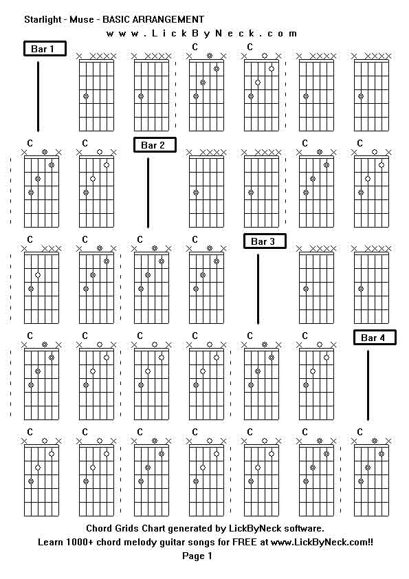Chord Grids Chart of chord melody fingerstyle guitar song-Starlight - Muse - BASIC ARRANGEMENT,generated by LickByNeck software.
